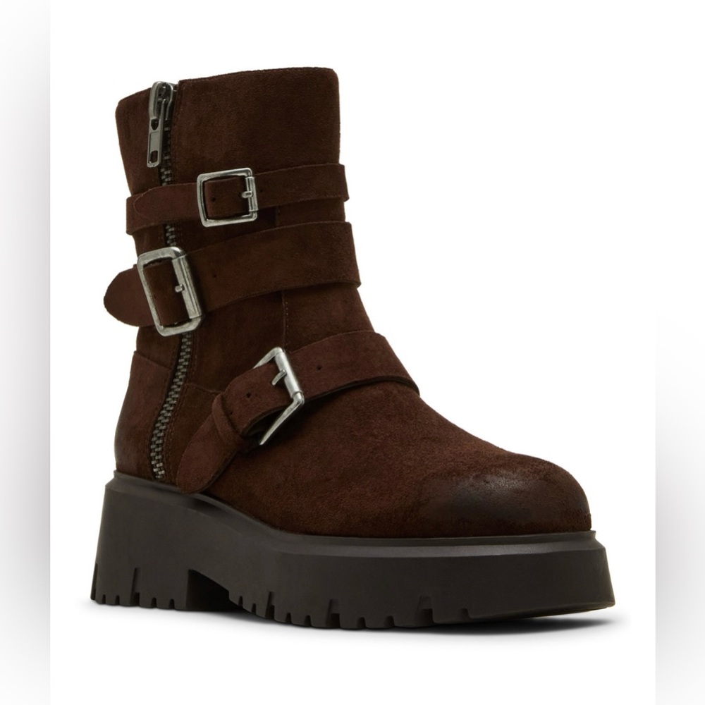 Brown Suede Moto Ankle Boots